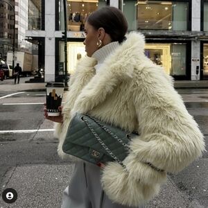 NWT Faux-Fur Collared Cropped Coat Jacket Butter Yellow Teddy Quiet Luxury S